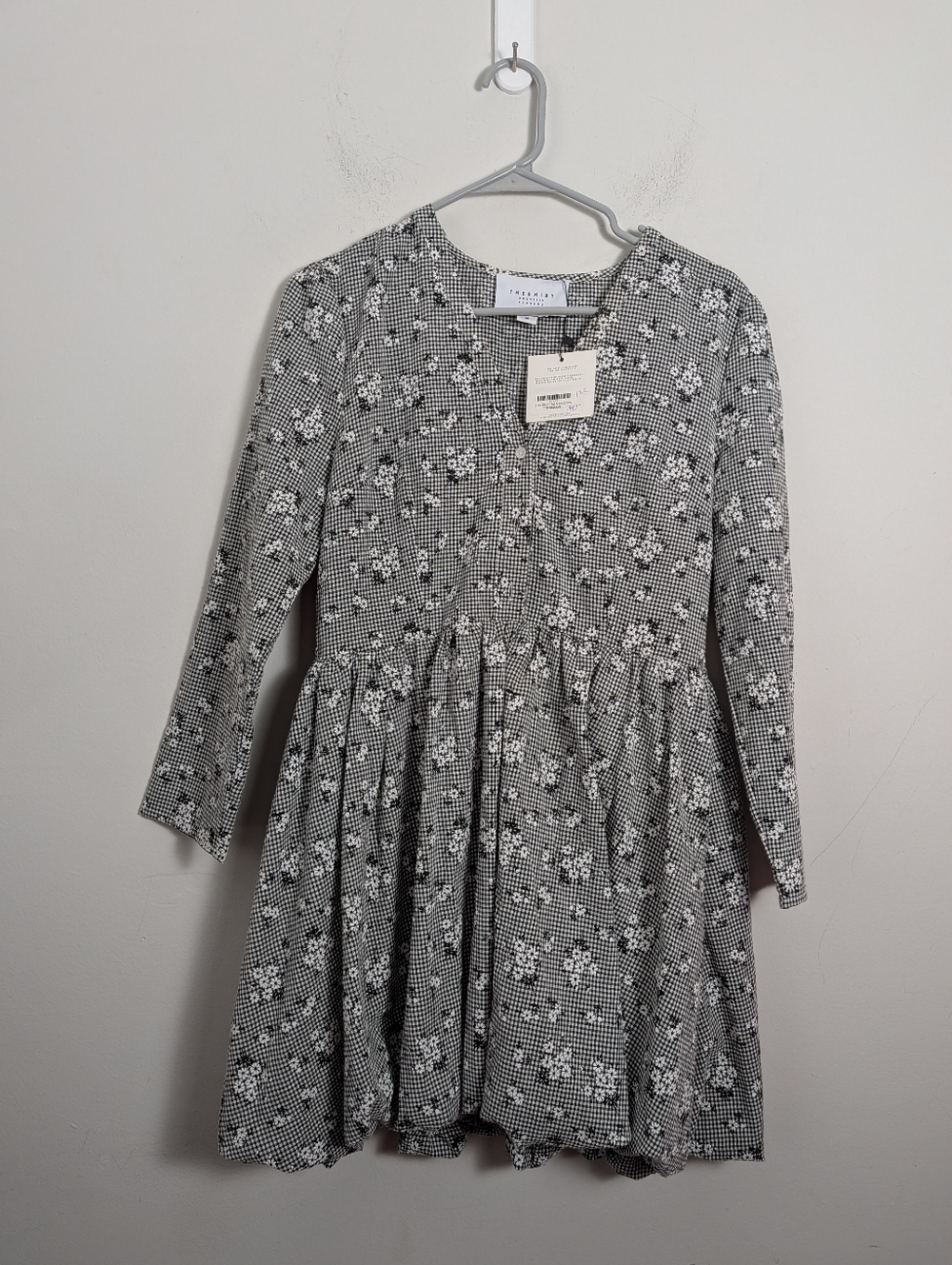 The Shirt by Rochelle Behrens Gingham and Floral Mini Reis Dress Bubble Hem Sz M